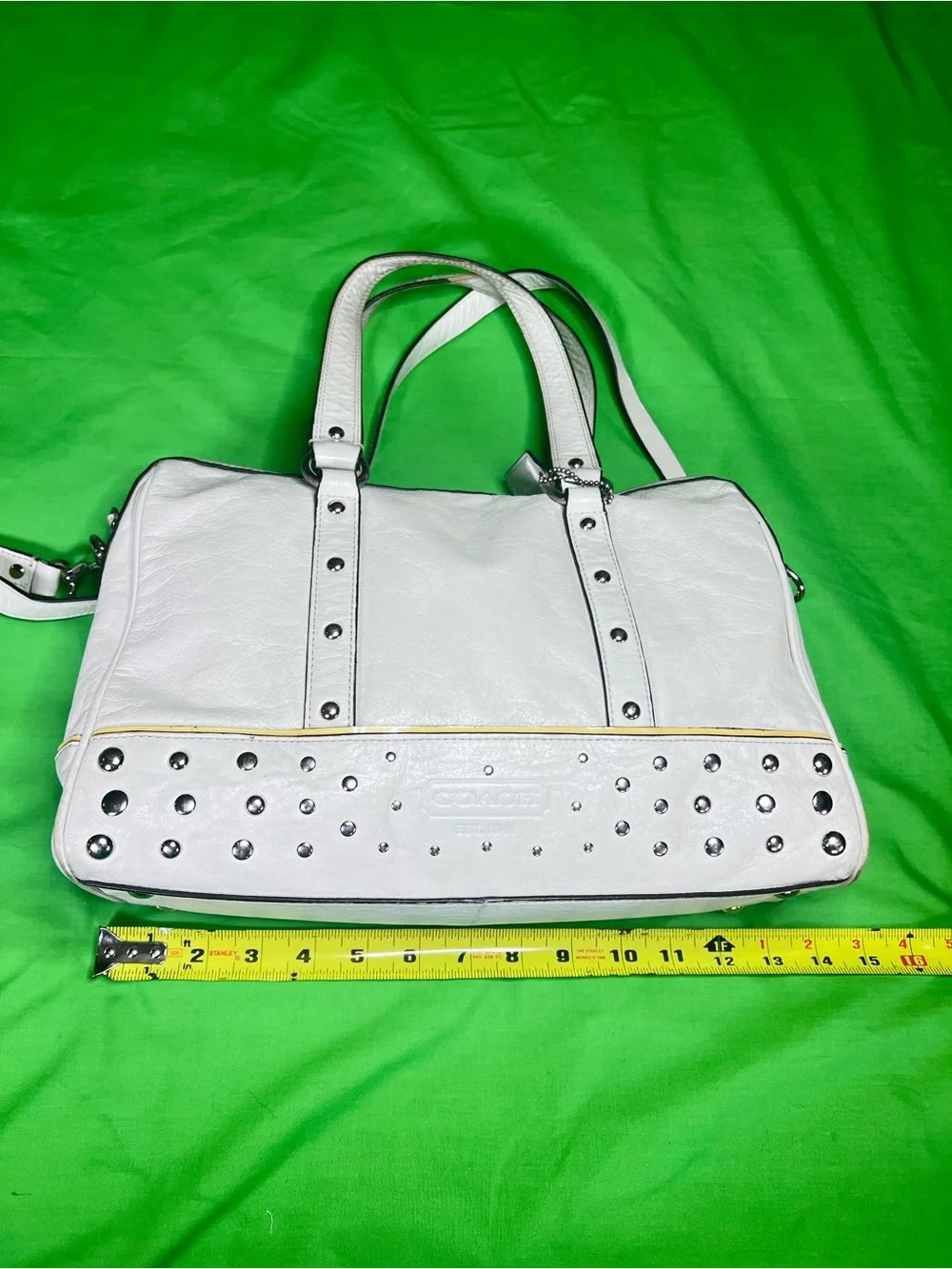 Coach Studded White Leather Satchel Crossbody Bag Y2K Vintage